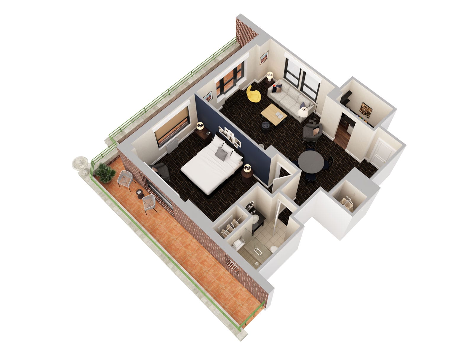 Shelburne Hotel & Suites 3-D Rendering Of One Bedroom Apartment